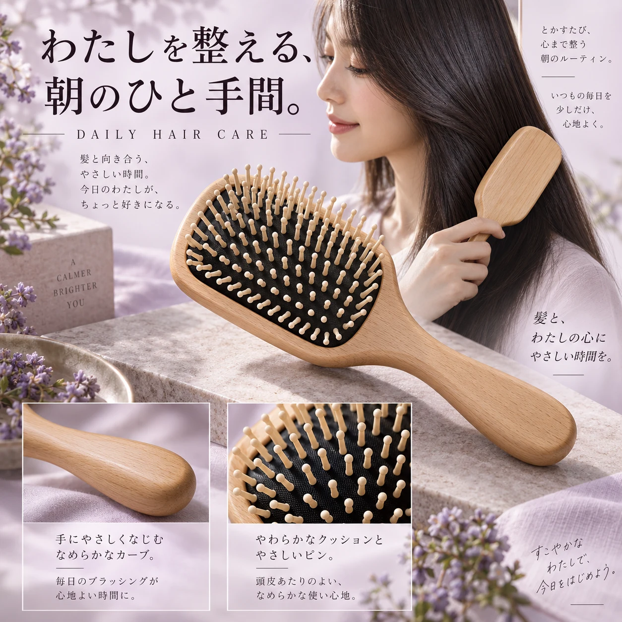 使う時間の心地よさを伝えるヘアブラシのデザイン提案例