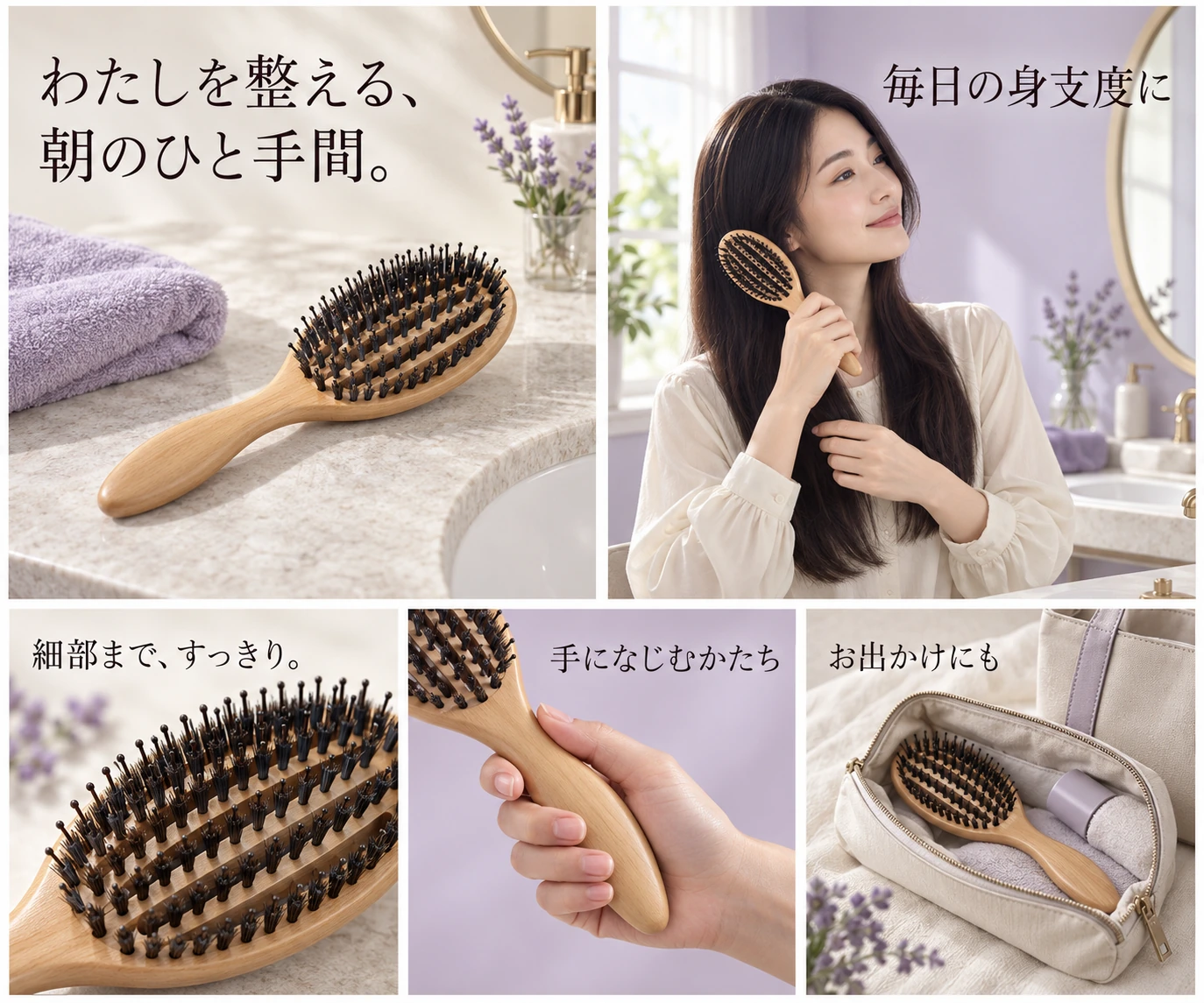 ヘアブラシの5枚構成デザイン提案例