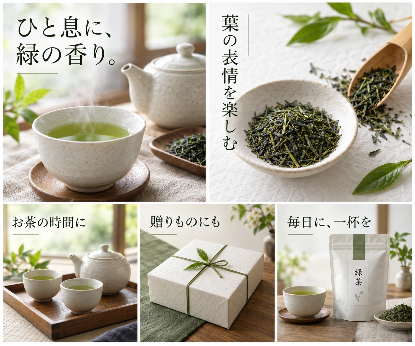 緑茶の5枚構成デザイン提案例